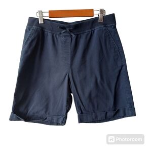 *Izod Girl's Navy Blue Flat Front School Uniform Shorts Elastic Waist Plus 16.5